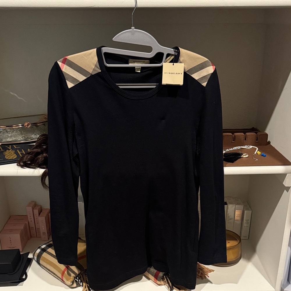 Burberry Black Long Sleeve Top with Tan Details